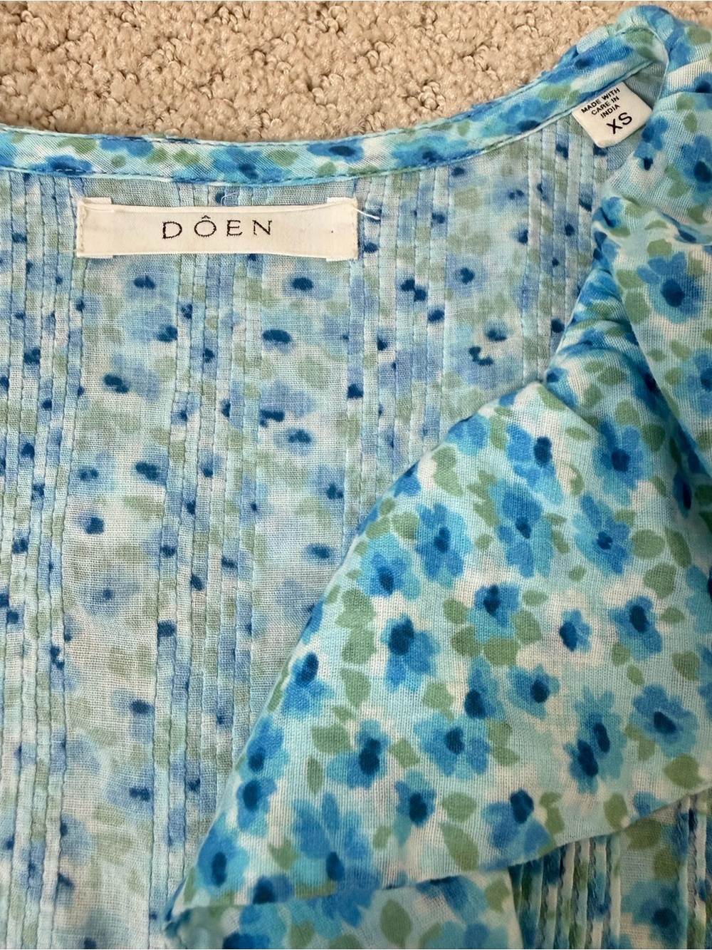 DÔEN Henri Bleu Daisy Fields Organic Cotton Voile Blouse XS - Picture 13 of 13
